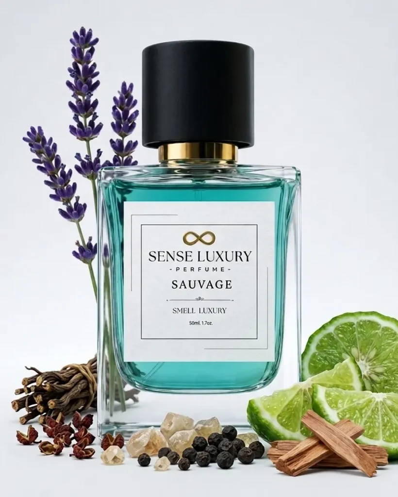 Bergamot, black pepper, lavender, and ambroxan fragrance notes used in a Dior Sauvage dupe EDP