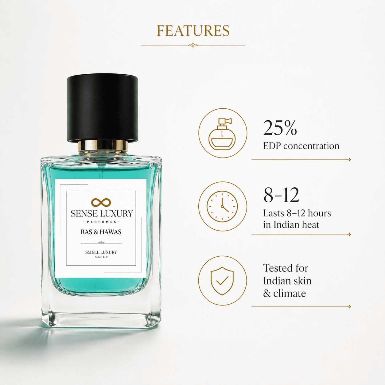 Ras Hawas EDP lifestyle shot — Rasasi Hawas inspired perfume for Indian summer wear